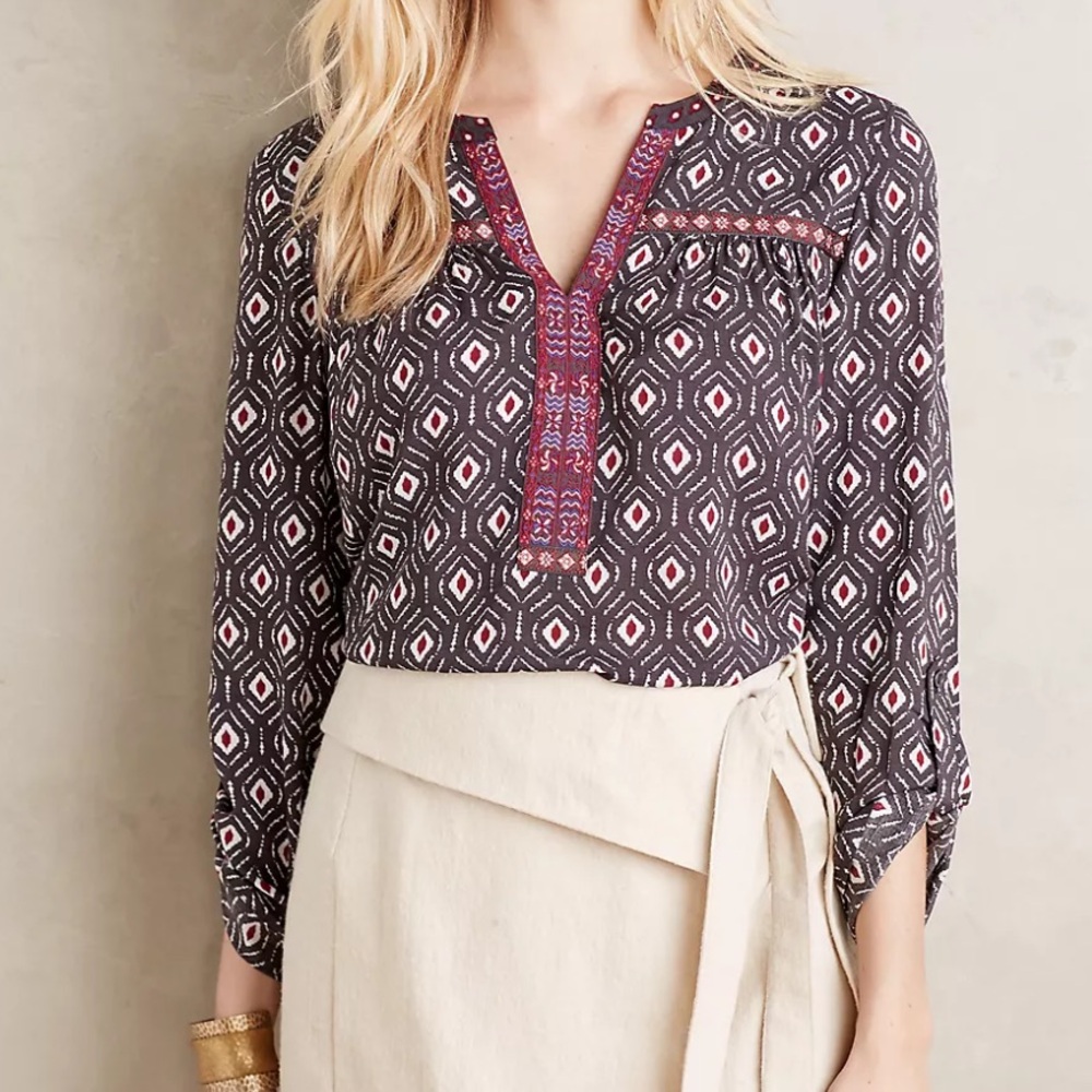 Anthropologie One September Folia Print Blouse Size XL